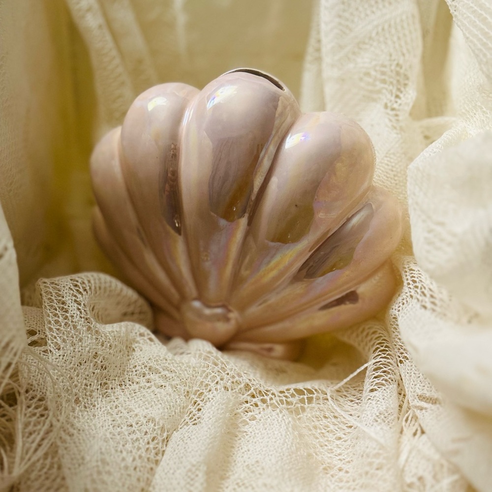 Iridescent Pink Seashell Piggy Bank